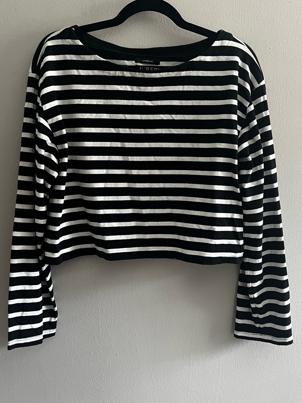 J. Crew Black & White Striped Long-Sleeve Crop Tee